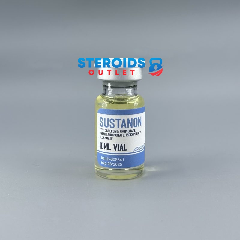 Frasco de injeção de testosterona Sustanon com seringa médica, embalagem farmacêutica profissional